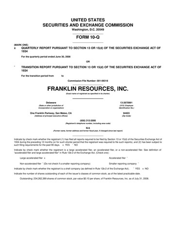 Miniature Franklin Resources 10-Q Rapport trimestriel  