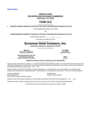 Thumbnail Sunstone Hotel Investors
 10-Q Quarterly Report FY 