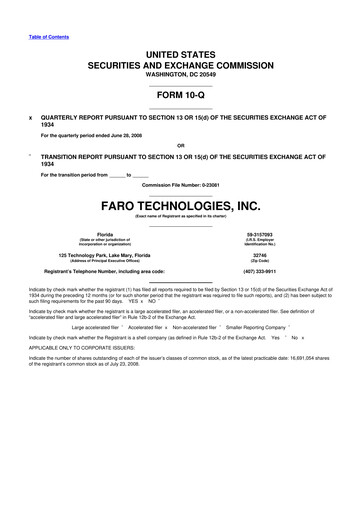 Miniature Faro Technologies
 10-Q Rapport trimestriel  