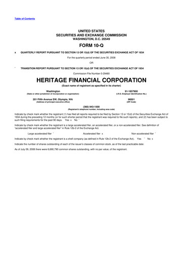 Thumbnail Heritage Financial 10-Q Quarterly Report FY 