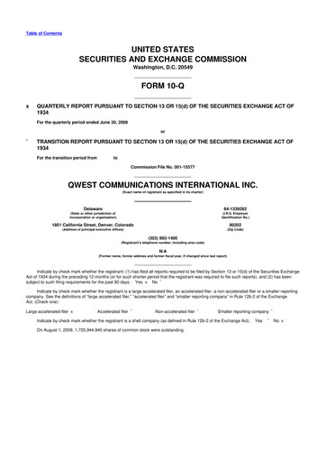 Thumbnail Qwest Communications International 10-Q Quarterly Report FY 