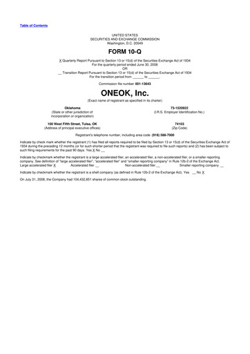Vorschaubild Oneok 10-Q Quartalsbericht  