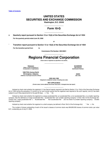 Thumbnail Regions Financial
 10-Q Quarterly Report FY 