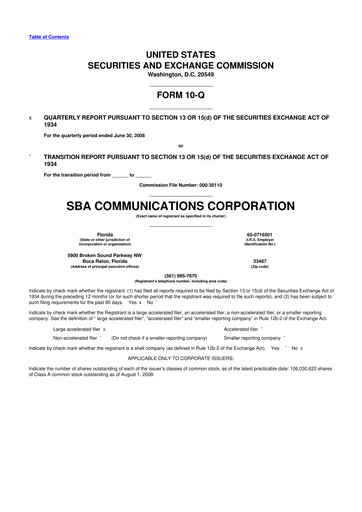 Miniature SBA Communications 10-Q Rapport trimestriel  