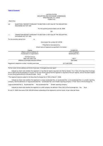Miniature Philip Morris International 10-Q Rapport trimestriel  