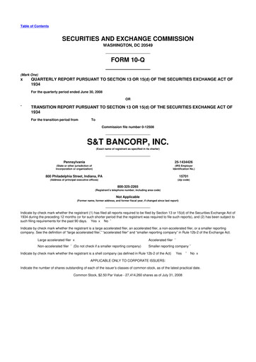 Thumbnail S&T Bancorp 10-Q Quarterly Report FY 