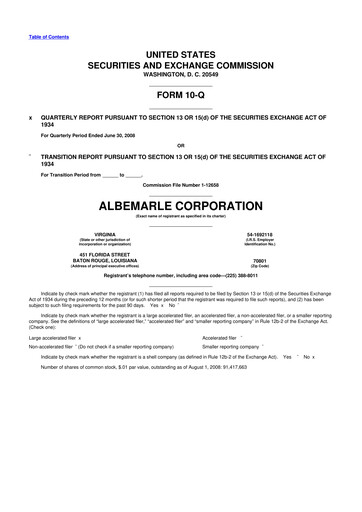 Miniature Albemarle 10-Q Rapport trimestriel  