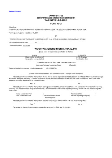 Thumbnail Weight Watchers 10-Q Quarterly Report FY 
