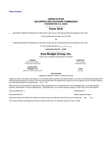 Thumbnail Avis Budget Group
 10-Q Quarterly Report FY 