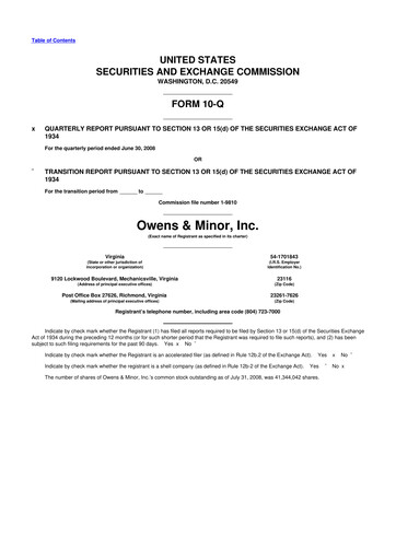 Thumbnail Owens & Minor

 10-Q Quarterly Report FY 