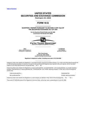 Thumbnail Fifth Third Bank
 10-Q Quarterly Report FY 