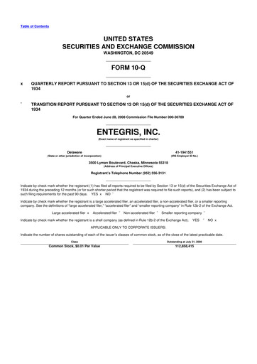 Miniature Entegris 10-Q Rapport trimestriel  