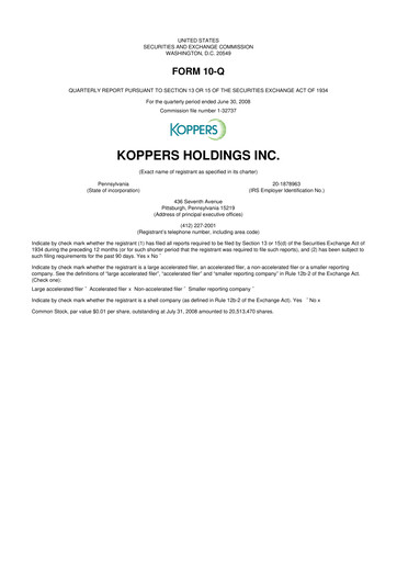 Thumbnail Koppers Holdings 10-Q Quarterly Report FY 