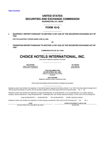Miniature Choice Hotels International 10-Q Rapport trimestriel  