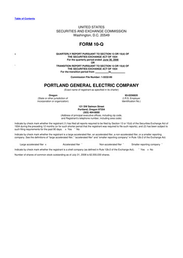 Miniature Portland General Electric
 10-Q Rapport trimestriel  