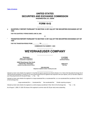 Thumbnail Weyerhaeuser
 10-Q Quarterly Report FY 