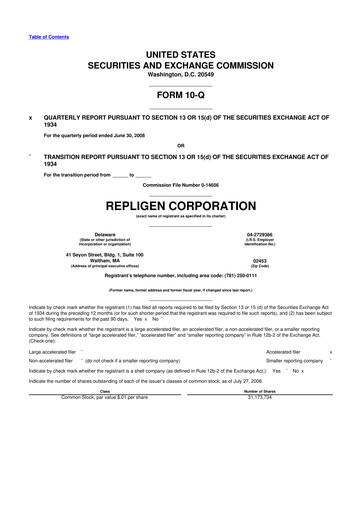 Miniature Repligen
 10-Q Rapport trimestriel  