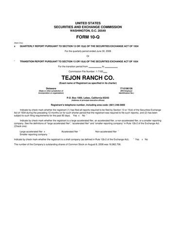 Thumbnail Tejon Ranch
 10-Q Quarterly Report FY 