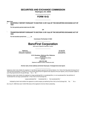 Thumbnail BancFirst 10-Q Quarterly Report FY 