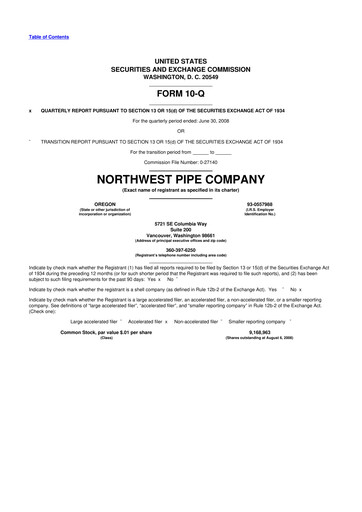 Thumbnail Northwest Pipe Company
 10-Q Quarterly Report FY 