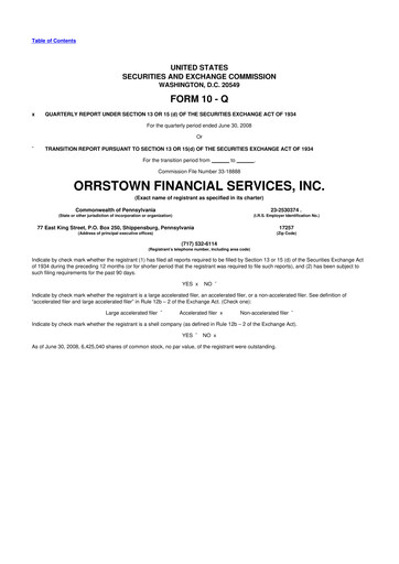 Thumbnail Orrstown Financial Services 10-Q Quarterly Report FY 