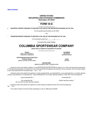 Thumbnail Columbia Sportswear
 10-Q Quarterly Report FY 