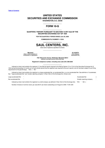 Miniature Saul Centers 10-Q Rapport trimestriel  