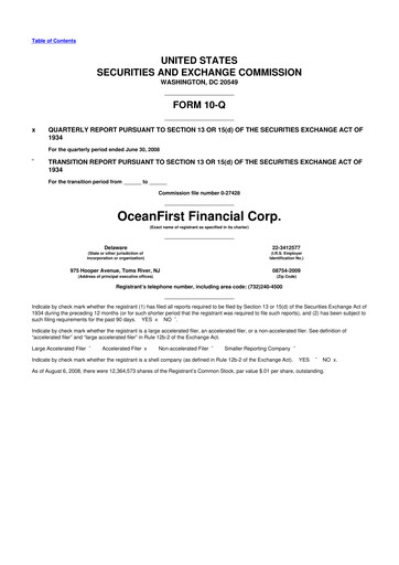 Thumbnail OceanFirst Financial 10-Q Quarterly Report FY 