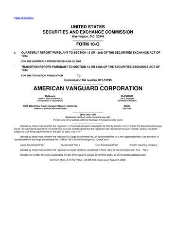 Miniature American Vanguard 10-Q Rapport trimestriel  