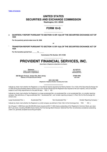 Thumbnail Provident Financial Services 10-Q Quarterly Report FY 