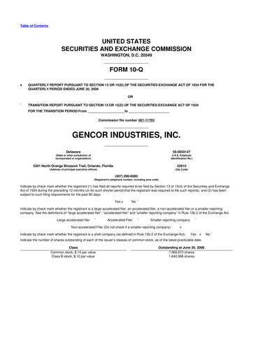 Miniature Gencor Industries
 10-Q Rapport trimestriel  