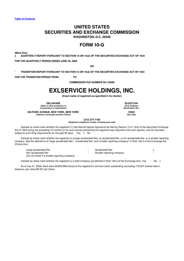 Miniature EXL Service
 10-Q Rapport trimestriel  