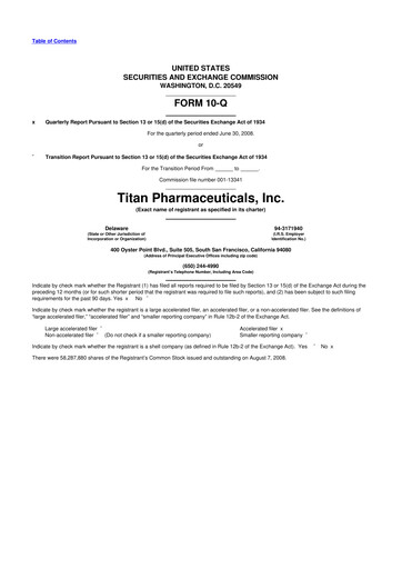 Thumbnail Titan Pharmaceuticals
 10-Q Quarterly Report FY 