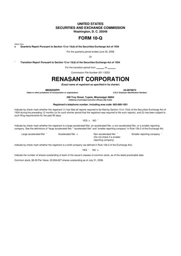 Miniature Renasant Corp 10-Q Rapport trimestriel  