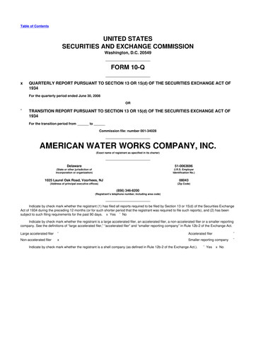 Thumbnail American Water 10-Q Quarterly Report FY 