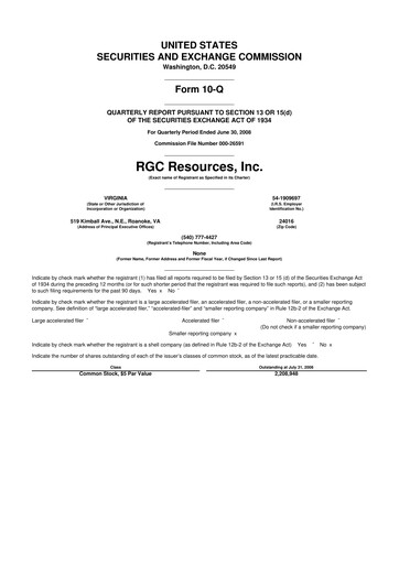 Miniature RGC Resources 10-Q Rapport trimestriel  