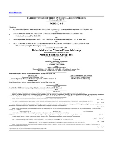 Thumbnail Mizuho Financial Group
 20-F Annual Report 