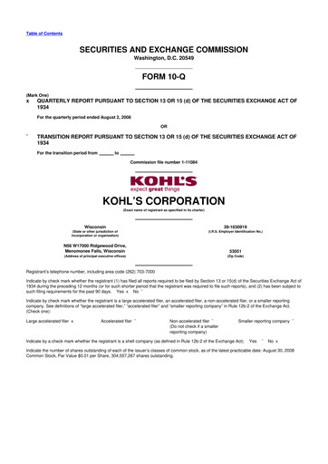 Thumbnail Kohl's
 10-Q Quarterly Report FY 