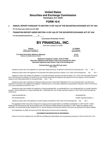 Thumbnail BV Financial 10-K Annual Report 