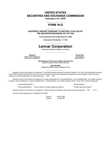 Miniature Lennar 10-Q Rapport trimestriel  