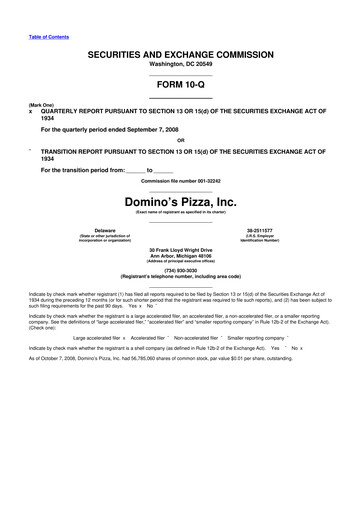Thumbnail Domino's Pizza 10-Q Quarterly Report FY 