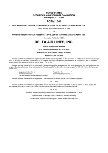 Thumbnail Delta Air Lines 10-Q Quarterly Report FY 