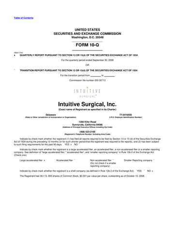 Thumbnail Intuitive Surgical 10-Q Quarterly Report FY 