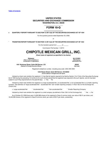 Thumbnail Chipotle Mexican Grill 10-Q Quarterly Report FY 