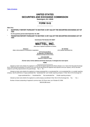 Thumbnail Mattel
 10-Q Quarterly Report FY 