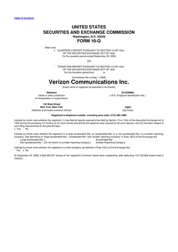 Thumbnail Verizon 10-Q Quarterly Report FY 