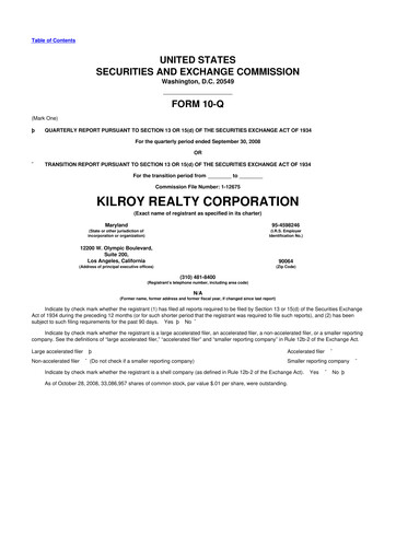 Thumbnail Kilroy Realty 10-Q Quarterly Report FY 