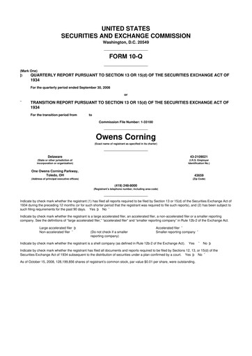 Miniature Owens Corning
 10-Q Rapport trimestriel  