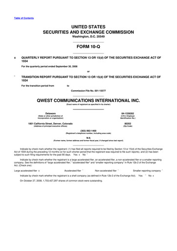 Thumbnail Qwest Communications International 10-Q Quarterly Report FY 