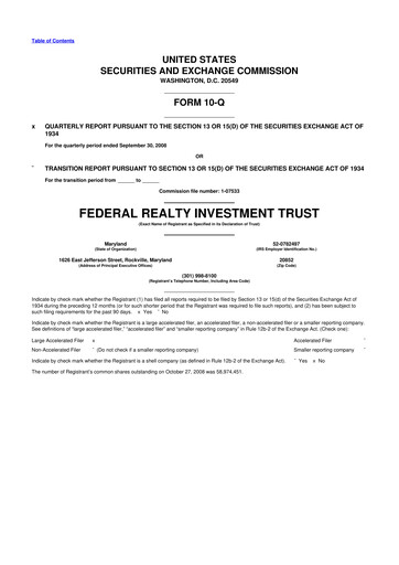 Thumbnail Federal Realty Investment Trust
 10-Q Quarterly Report FY 
